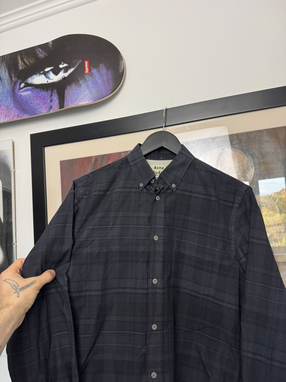 Acne Studios Acne Studios Isherwood Check Button Up Shirt Black Gray Size US S / EU 44-46 / 1 - 3 Thumbnail