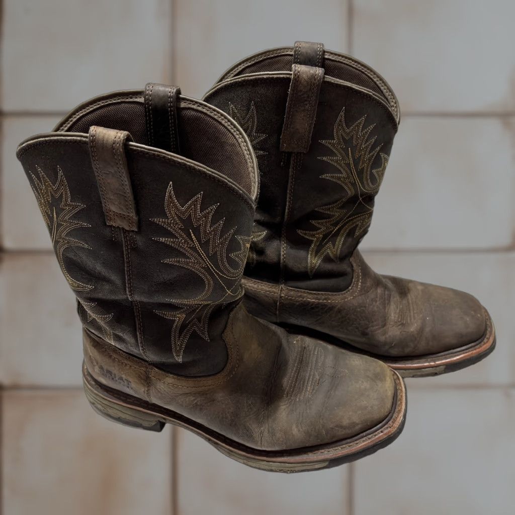 Ariat Workhog Waterproof Soft Toe Western Work Boots Men's Size 10.5 EE Brown Leather Cowboy Western Brand Ariat 10017436 Boots