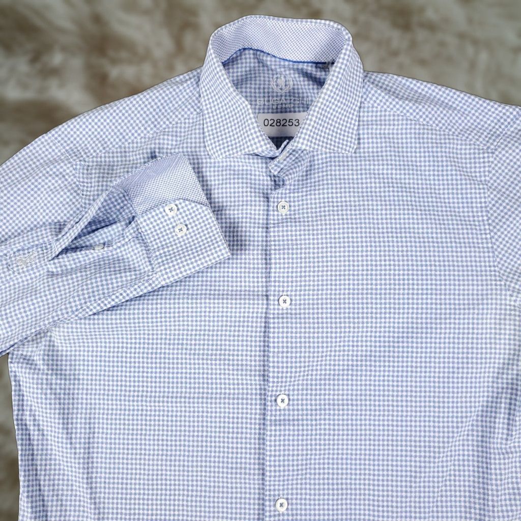 BUGATCHI Bugatchi Uomo Dress Shirt Mens 16 Blue Plaid Long Sleeve Button-Up Classic Size 42R - 1 Thumbnail