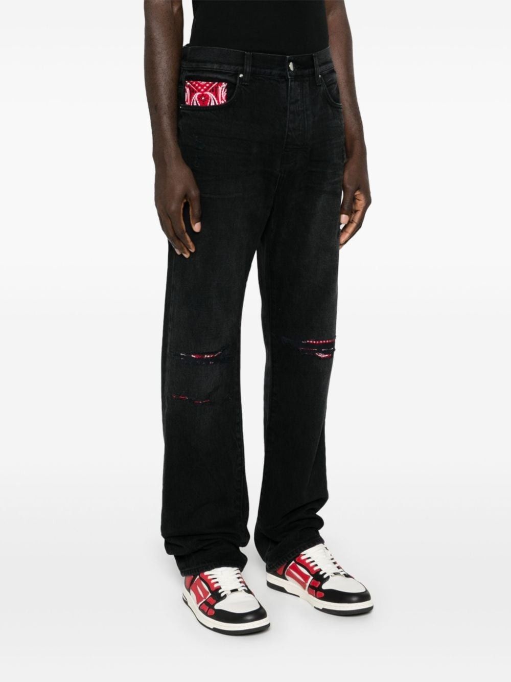 Amiri o1s1wg110725 Bandana Repair Straight Jeans in Black Size US 30 / EU 46 - 4 Thumbnail