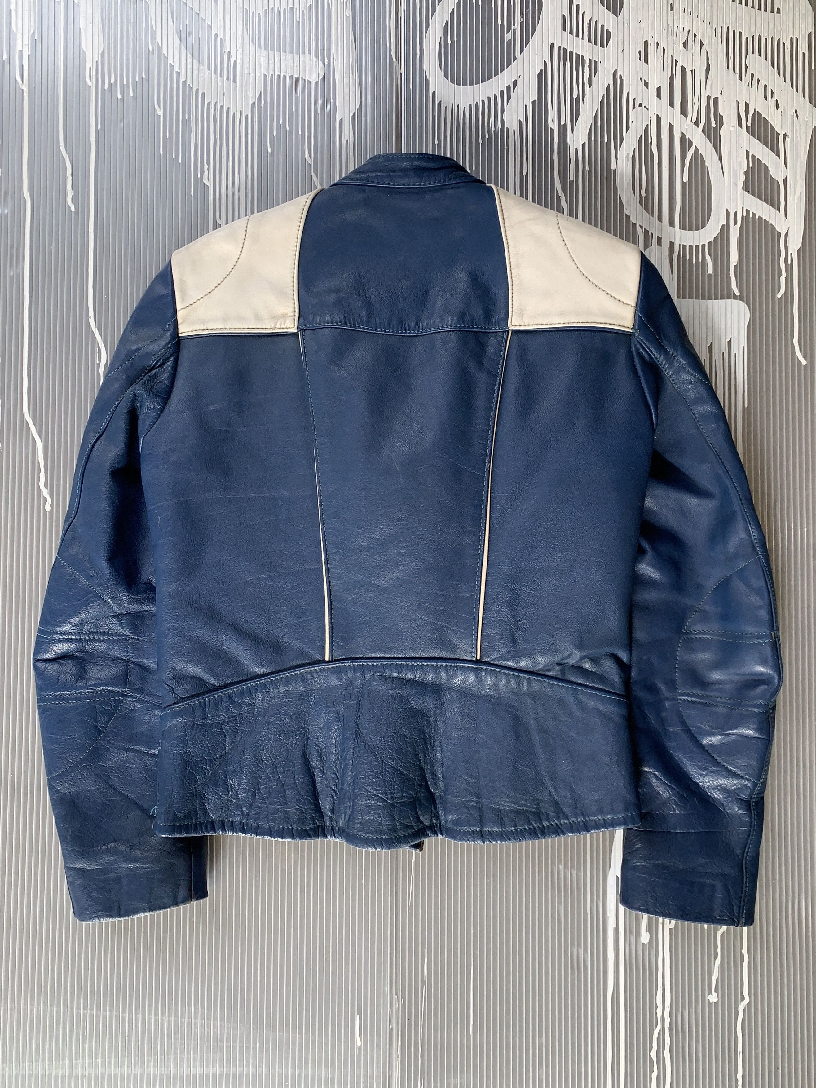 Genuine Leather Monte Carlo blue leather racer jacket - L Size L / US 10 / IT 46 - 3 Thumbnail