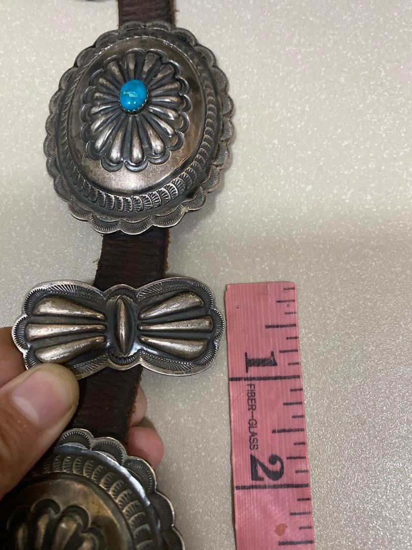 Sterling Silver Signed H Morgan Navajo Sterling ,Turquoise Concho Belt Size ONE SIZE - 12 Thumbnail
