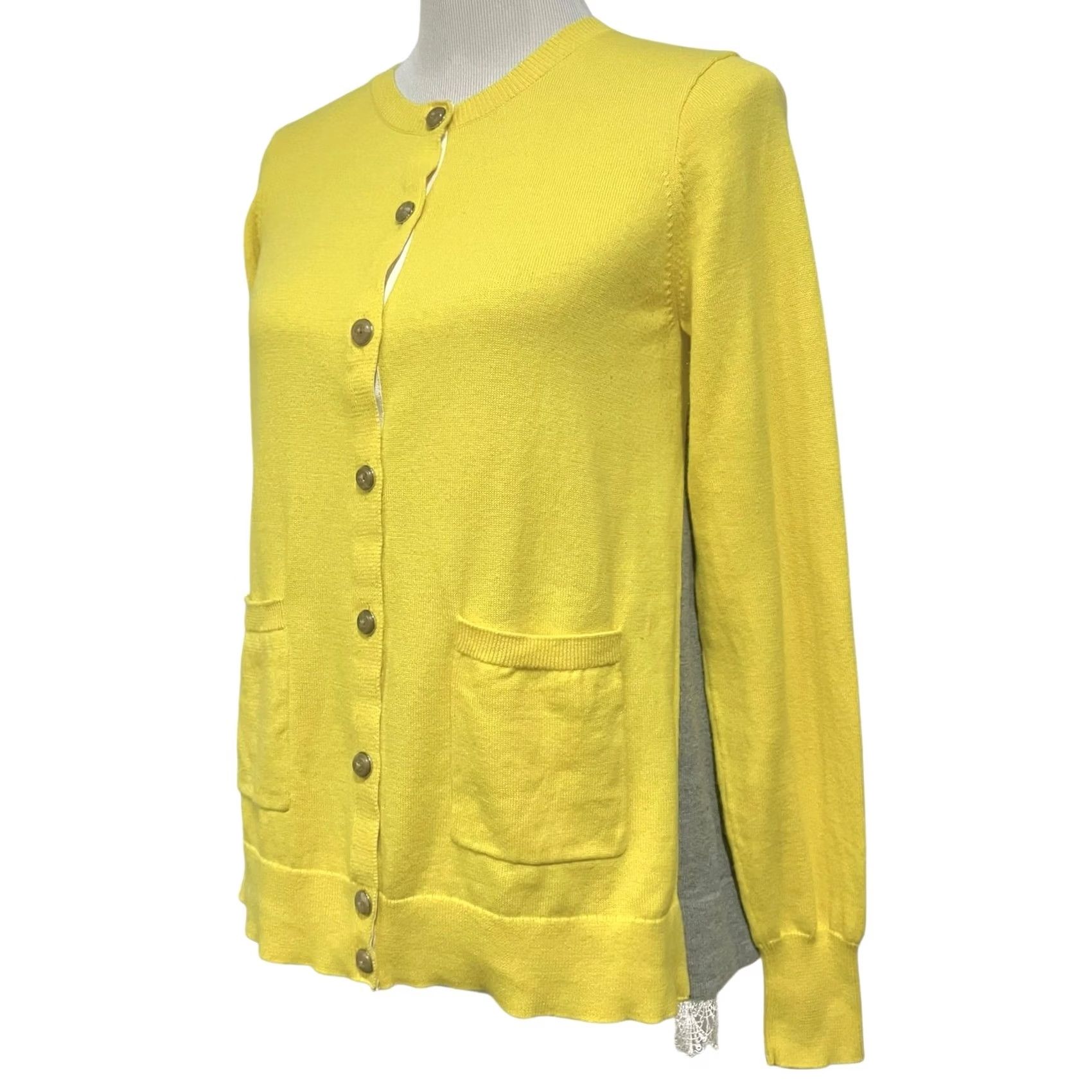 Vintage Cabi Love Carol Belle Cardigan Yellow Grey w/ Lace Trim Cotton Sz M Style 3010 Cardigan Women M Yellow Lace Trim Cotton Vintage? Size M / US 6-8 / IT 42-44 - 5 Thumbnail