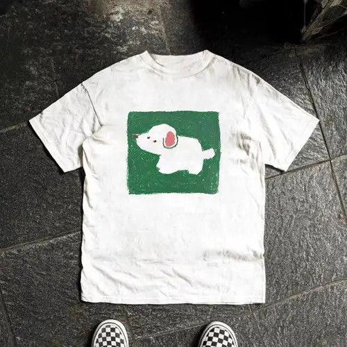 VIBE White street casual retro puppy print cotton t-shirt Size US M / EU 48-50 / 2 - 5 Thumbnail