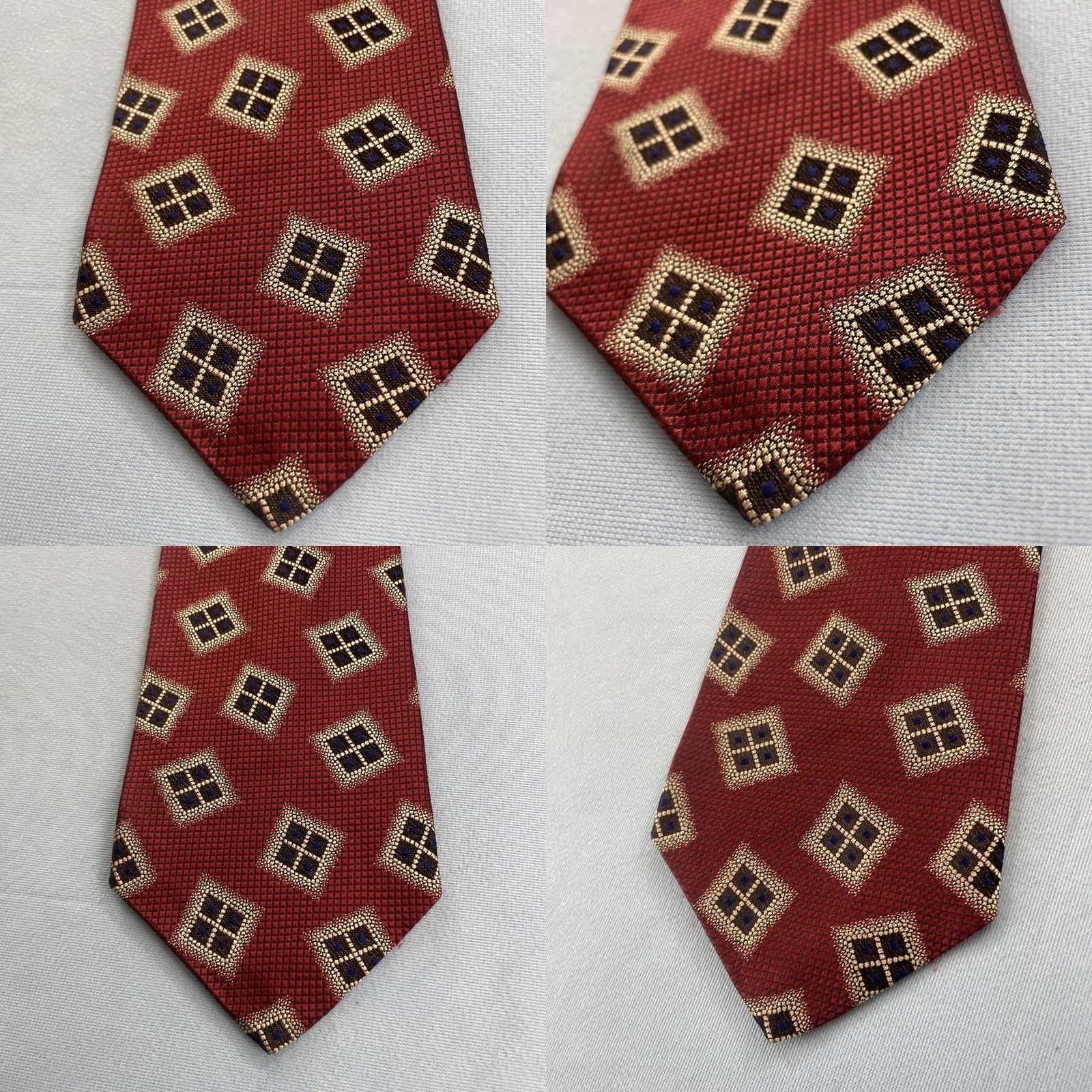 Robert Talbott VINTAGE Robert Talbott Best of Class tie Wove Deco Dot Window Neat Red Gray USA 4x58 Capsule Wide Necktie Size ONE SIZE - 8 Thumbnail