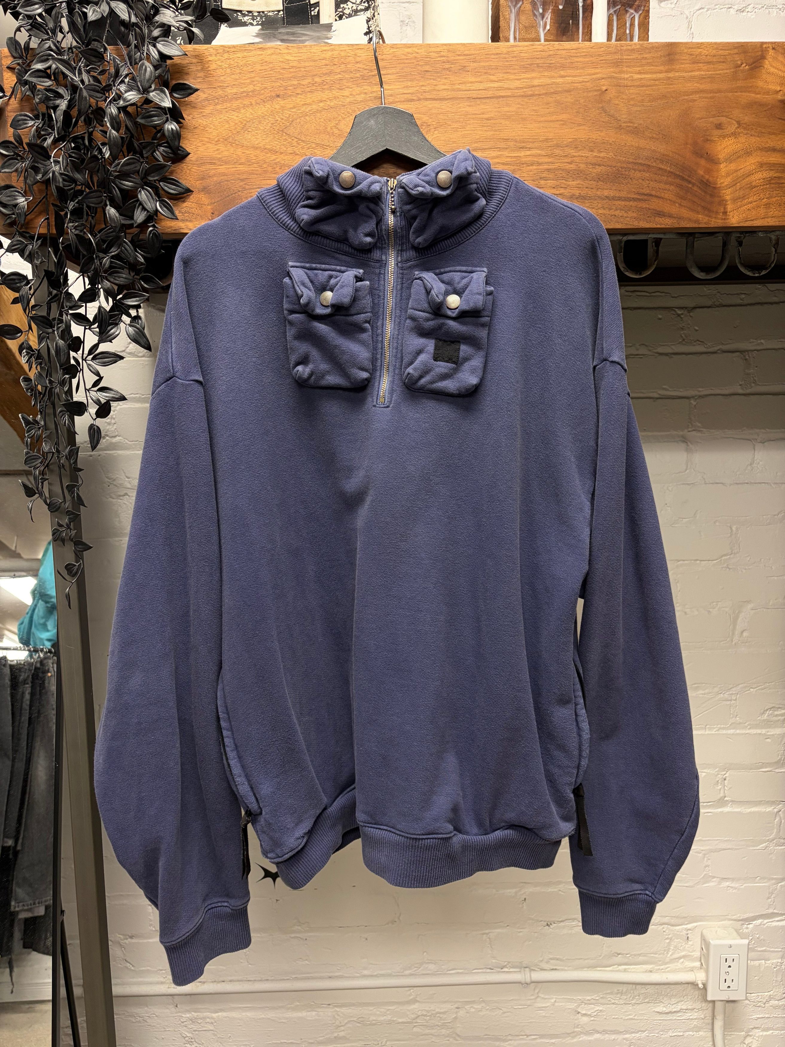 Kapital Kapital ‘Nickel 4’ Quarter Zip Dyed Blue Cargo Pocket Sweatshirt Size US L / EU 52-54 / 3 - 1 Thumbnail