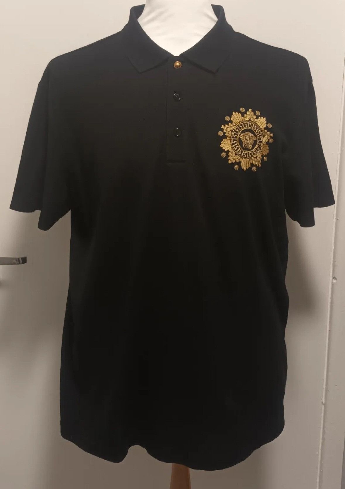 image of Versace Men’S Polo Medusa Embroidered Size XL in Black, Men's