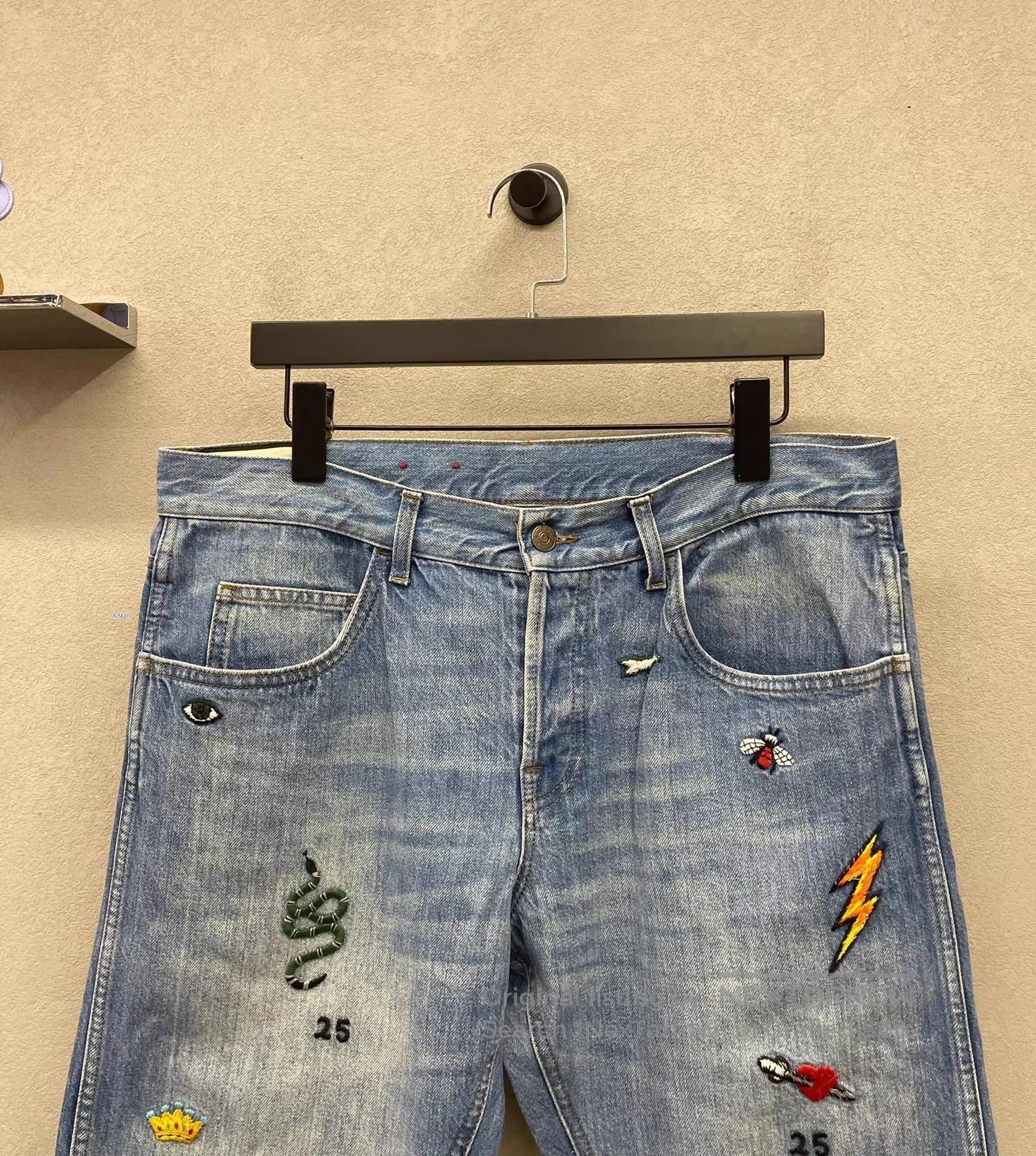 Gucci Blue Denim Jeans with Embroidered Patches Size 36. Size US 36 / EU 52 - 6 Thumbnail