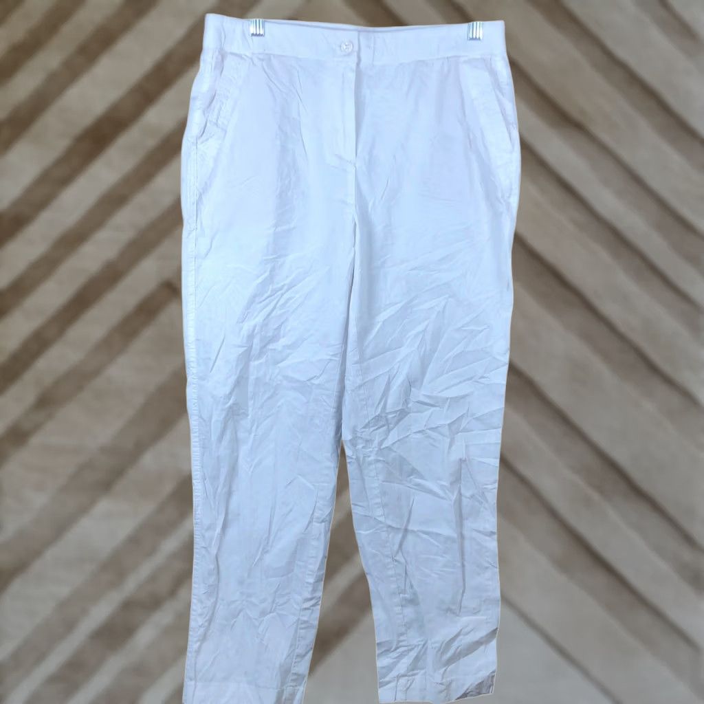 Vintage Chicos Womens Pants White Mid Rise Roll Tab Leg Lightweight Stretch 0.5 (S) Size 28" / US 6 / IT 42 - 1 Thumbnail