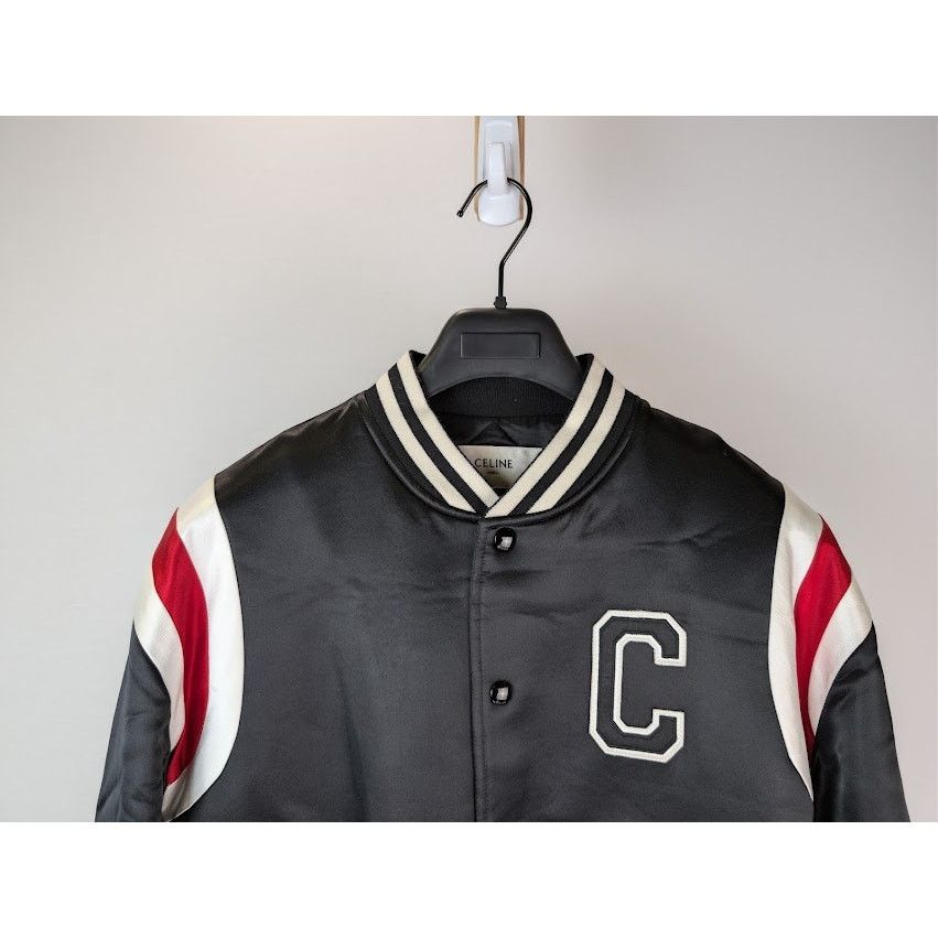 Celine o1rshd1 Teddy Logo-Applique Satin Varsity Jacket in Black Size US M / EU 48-50 / 2 - 4 Thumbnail