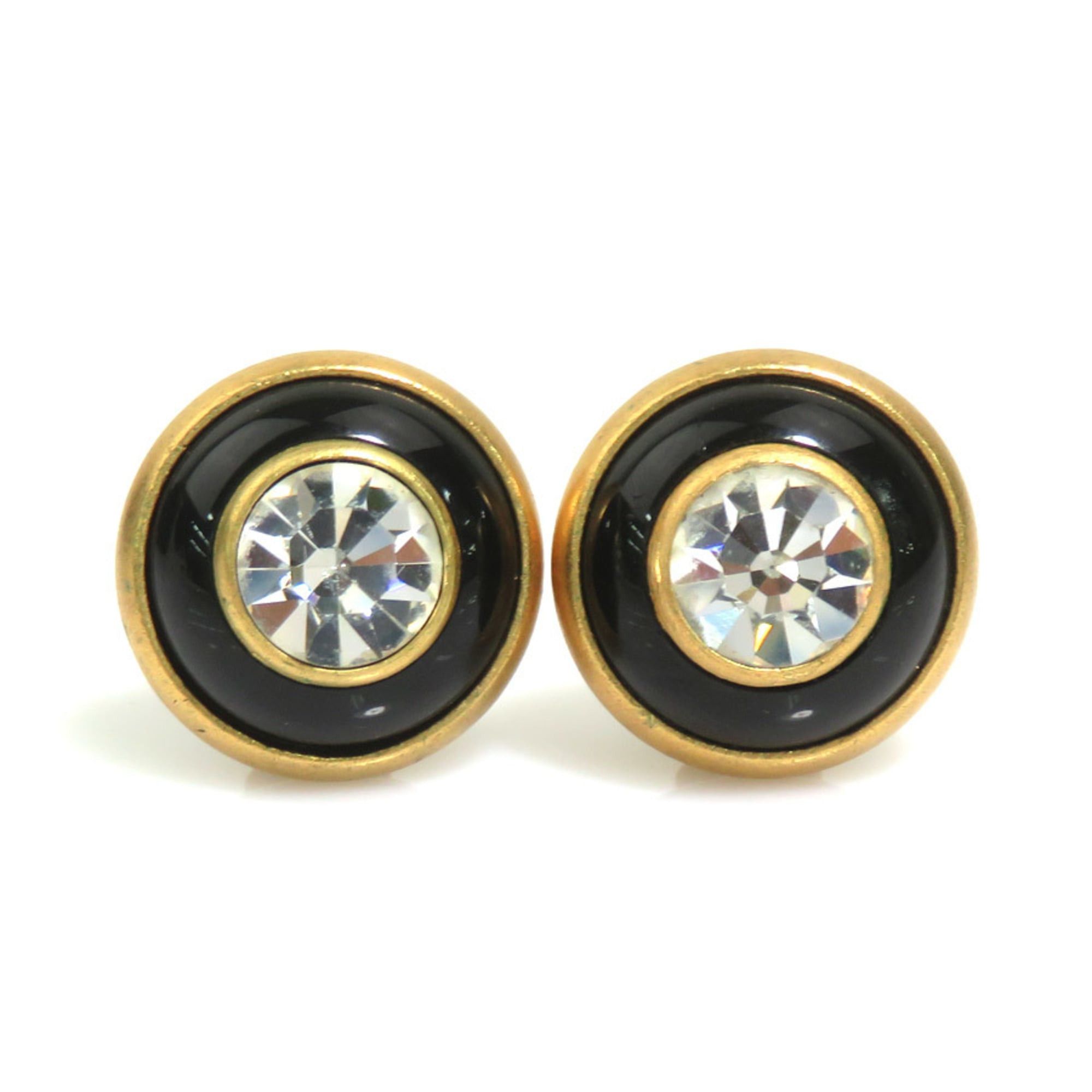 Chanel Chanel earrings, metal, rhinestone, gold, black, clear, women's, h32239a Size ONE SIZE - 1 Thumbnail