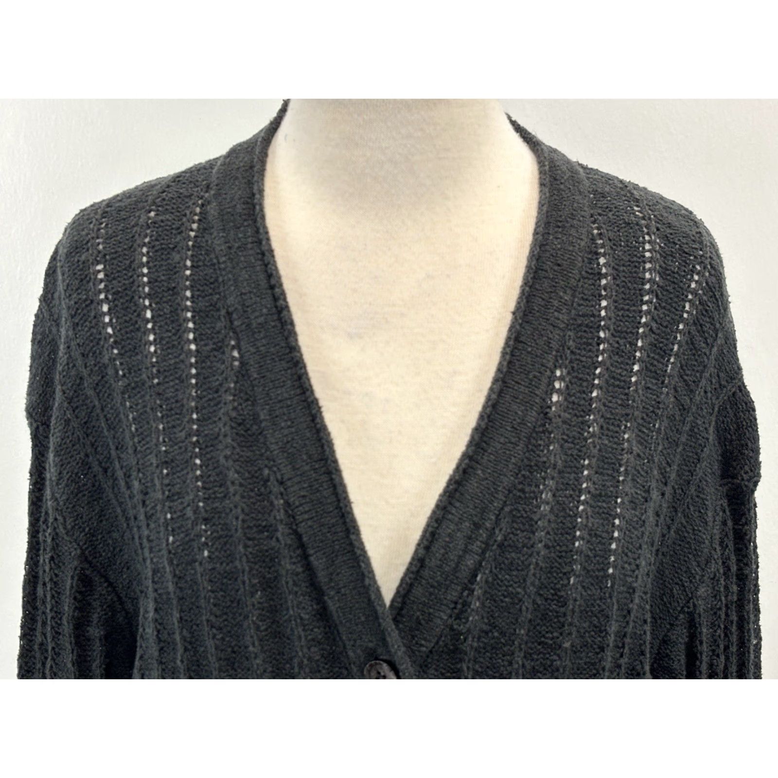 J.Crew VINTAGE J.CREW Point Sur Textured Vneck Sweater Women’s M Black Vneck Slouchy Granny Core Women Size M / US 6-8 / IT 42-44 - 5 Thumbnail