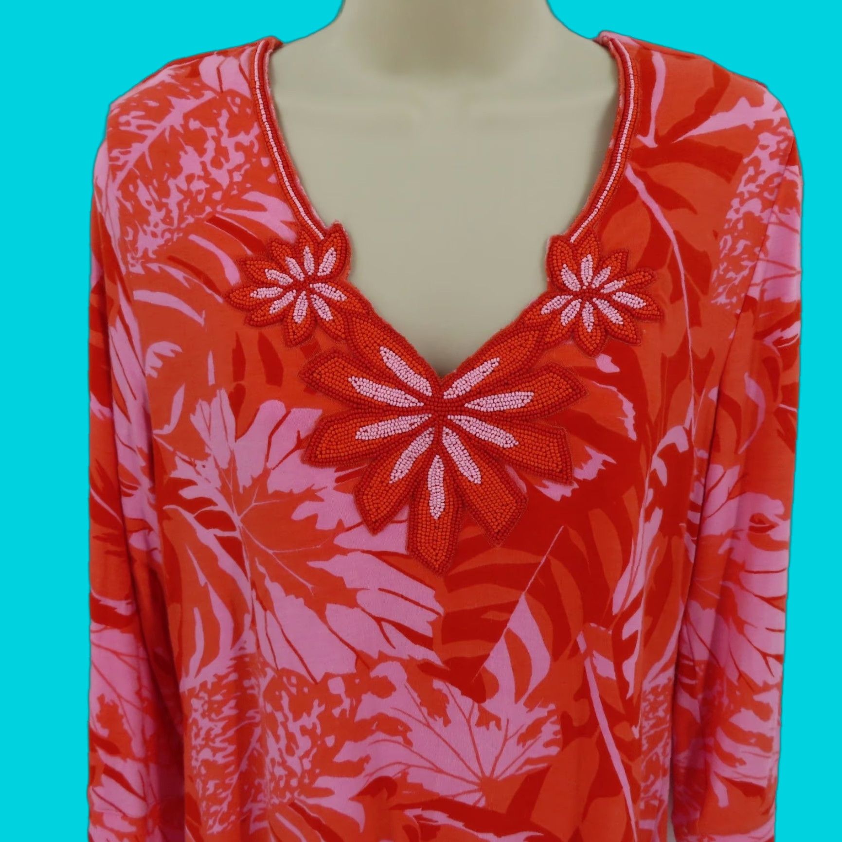 Soft Surroundings Soft Surroundings Shirt Blouse Tunic Women Small S Beaded Floral 3/4 Sleeve V-Neck Multicolor Size S / US 4 / IT 40 - 1 Thumbnail