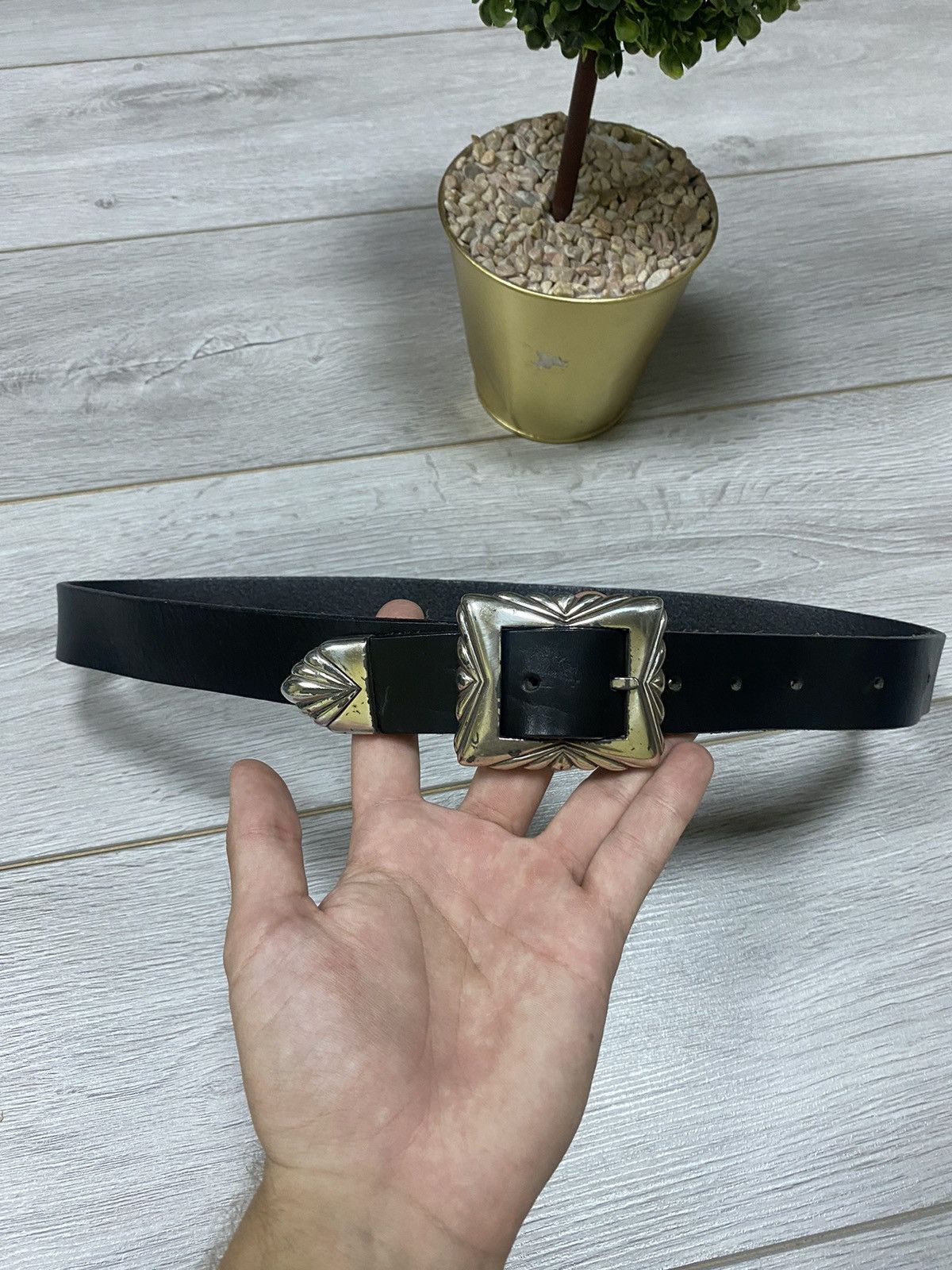 Vintage USA leather metallic buckle belt Size ONE SIZE - 1 Thumbnail