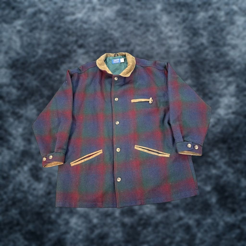 Pendleton VINTAGE Pendleton Mackinaw Jacket Mens XL Wool Plaid Leather Trim Red Green 48” Chest Short Coat Size US XL / EU 56 / 4 - 1 Thumbnail
