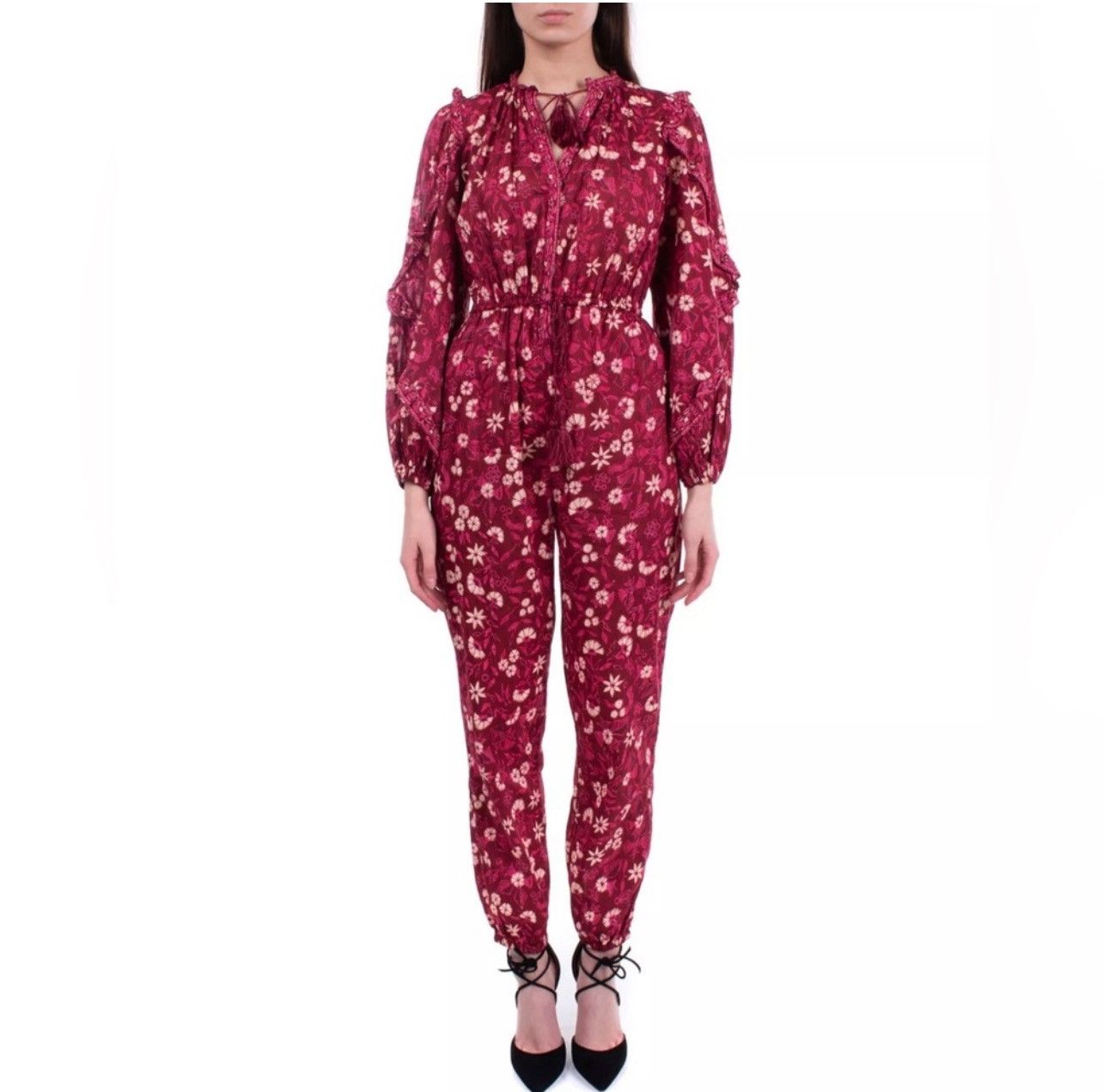 Ulla Johnson Ulla Johnson Delphine Burgundy Floral Scoop Neck Jumpsuit Size 26" / US 2 / IT 38 - 2 Thumbnail