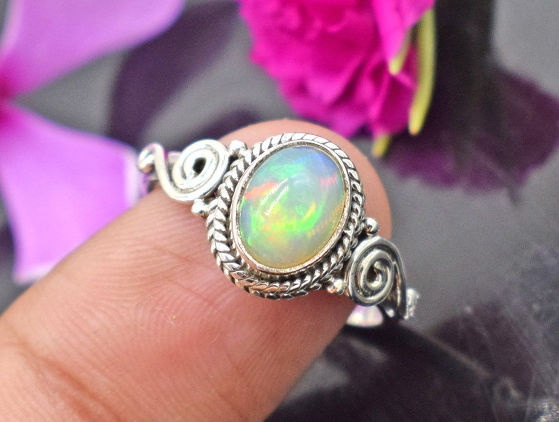 Handmade Ethiopian Opal Ring Handmade 925k Silver, October Birthstone Size ONE SIZE - 3 Thumbnail