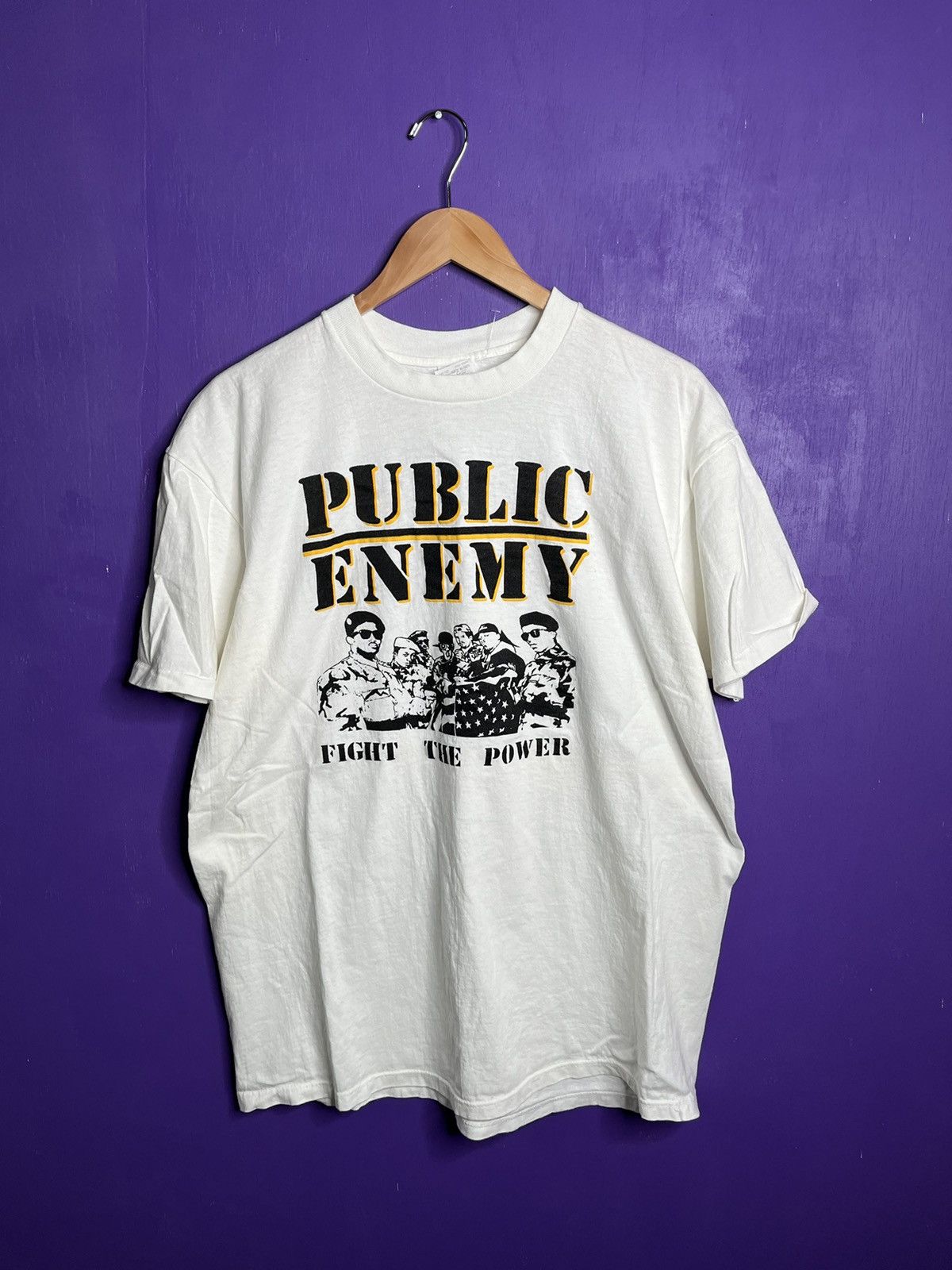 image of Rap Tees x Tour Tee Vintage 80's Public Enemy Fight The Power Tour T-Shirt in White, Men's (Size XL