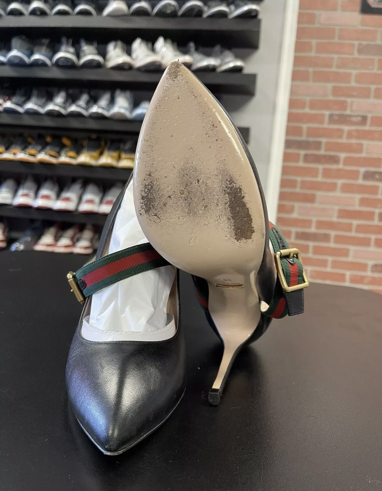 Gucci Size 8US/38EU - Gucci Black Leather Sylvie Mary Jane Pumps Size US 8 / IT 38 - 6 Thumbnail
