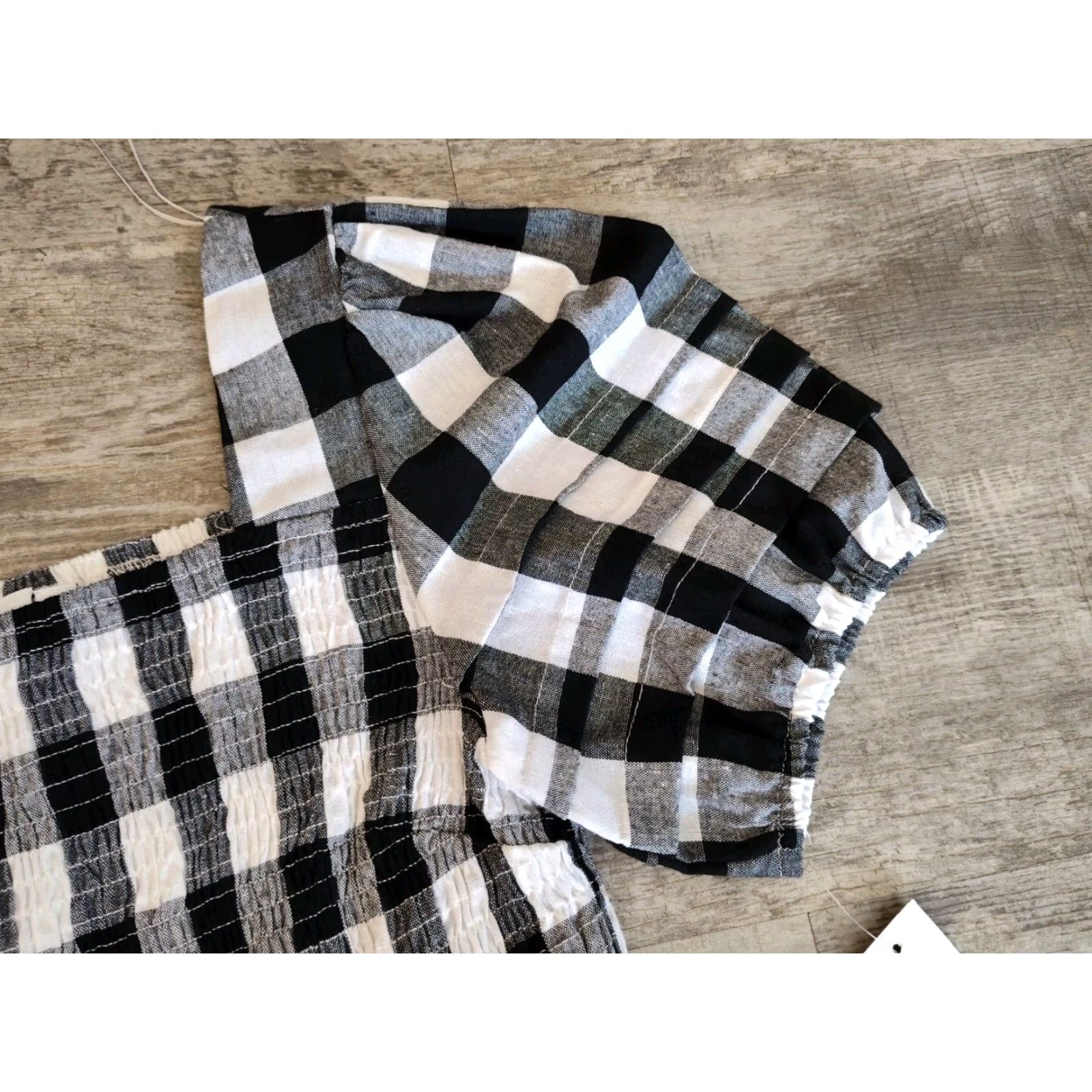 Vintage Grace+Karma Top Womens M Gingham Top Smocked Puff Sleeve Checker Plaid NWT Size M / US 6-8 / IT 42-44 - 6 Thumbnail