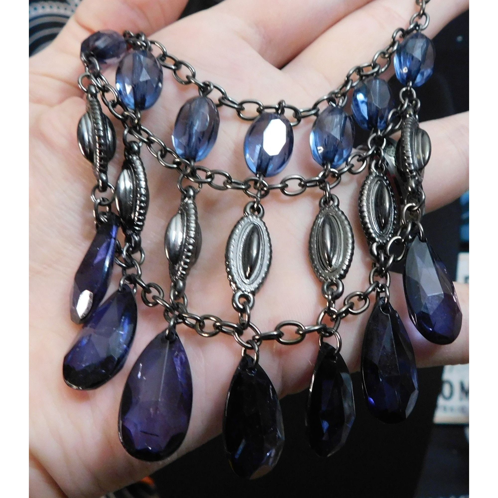 Other Gothic Blue And Silver Tone Beaded Bib Necklace Size ONE SIZE - 2 Thumbnail