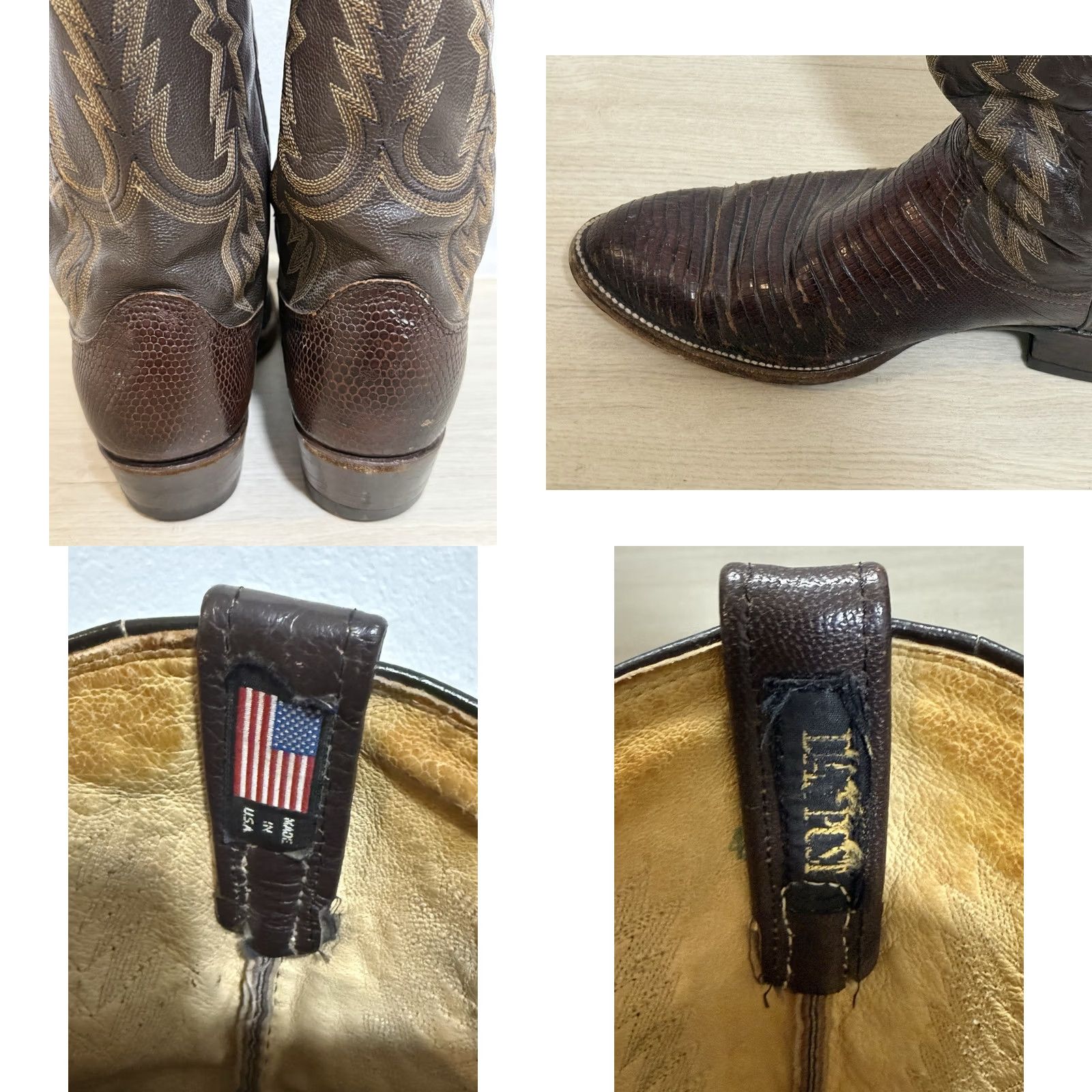 Dan Post VINTAGE Dan Post 16862 Boots Mid-Calf Brown Lizard Cowboy Leather Western Men 9.5D - 16862, Embroidered, Leather, Comfort, Cushioned, USA Size US 10 / EU 43 - 8 Thumbnail