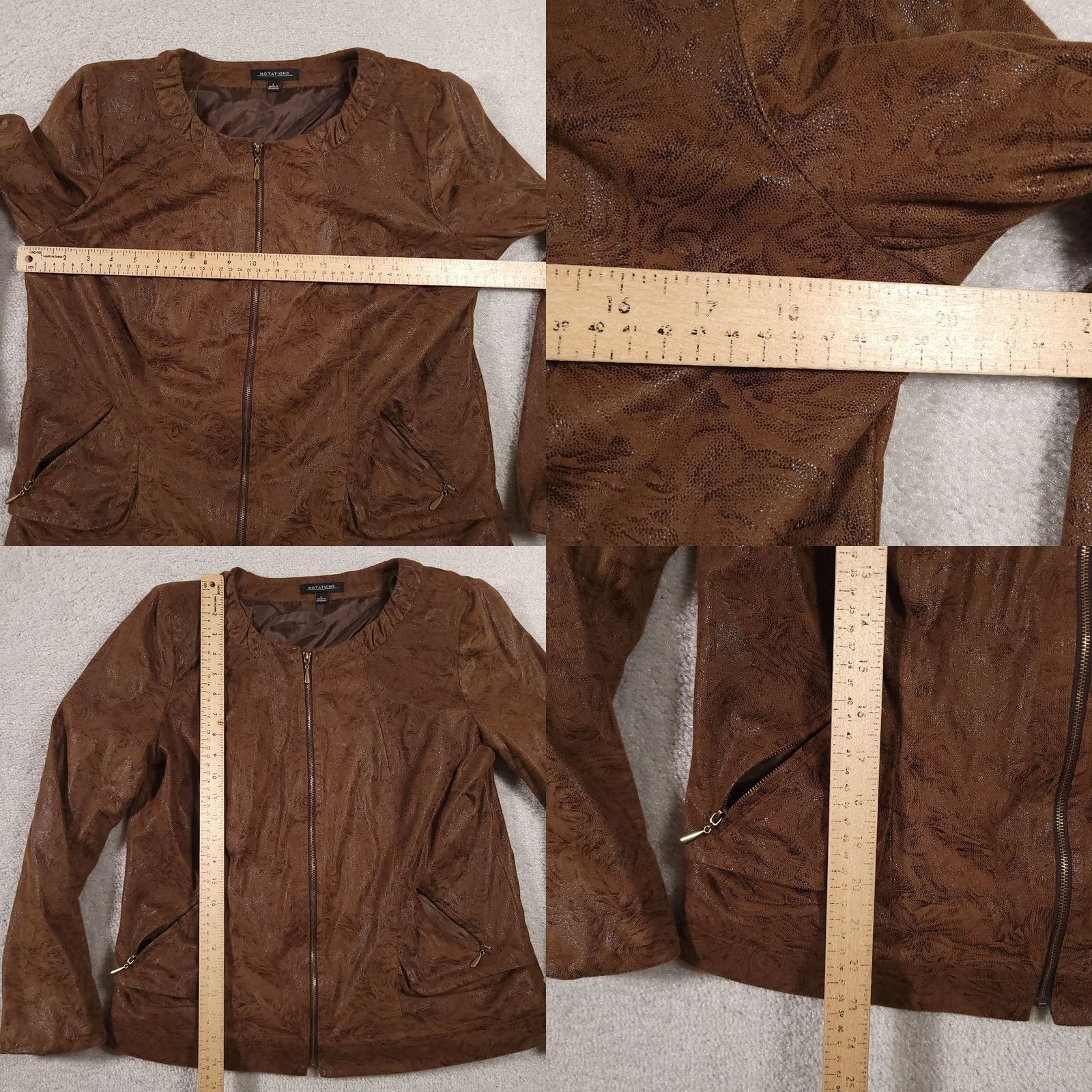 Vintage Notations Jacket Womens Large Brown Swirl Print Pockets Lightweight Lined Zip Up Size L / US 10 / IT 46 - 8 Thumbnail