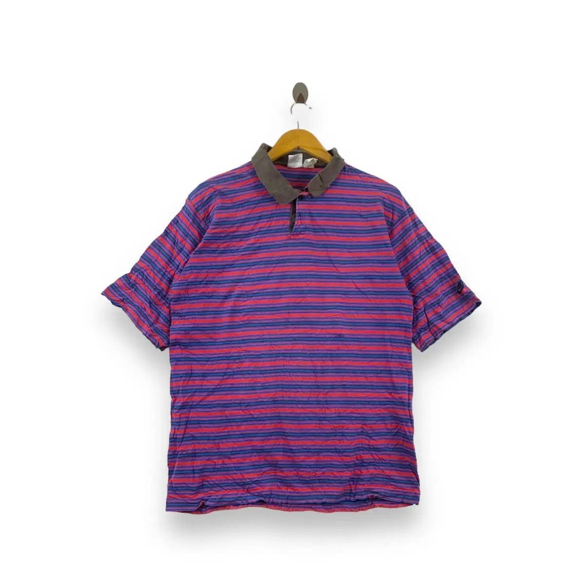 Nike Vintage 90’ NIKE Made In USA Striped Swoosh Logo Polo Tee Size US L / EU 52-54 / 3 - 1 Thumbnail