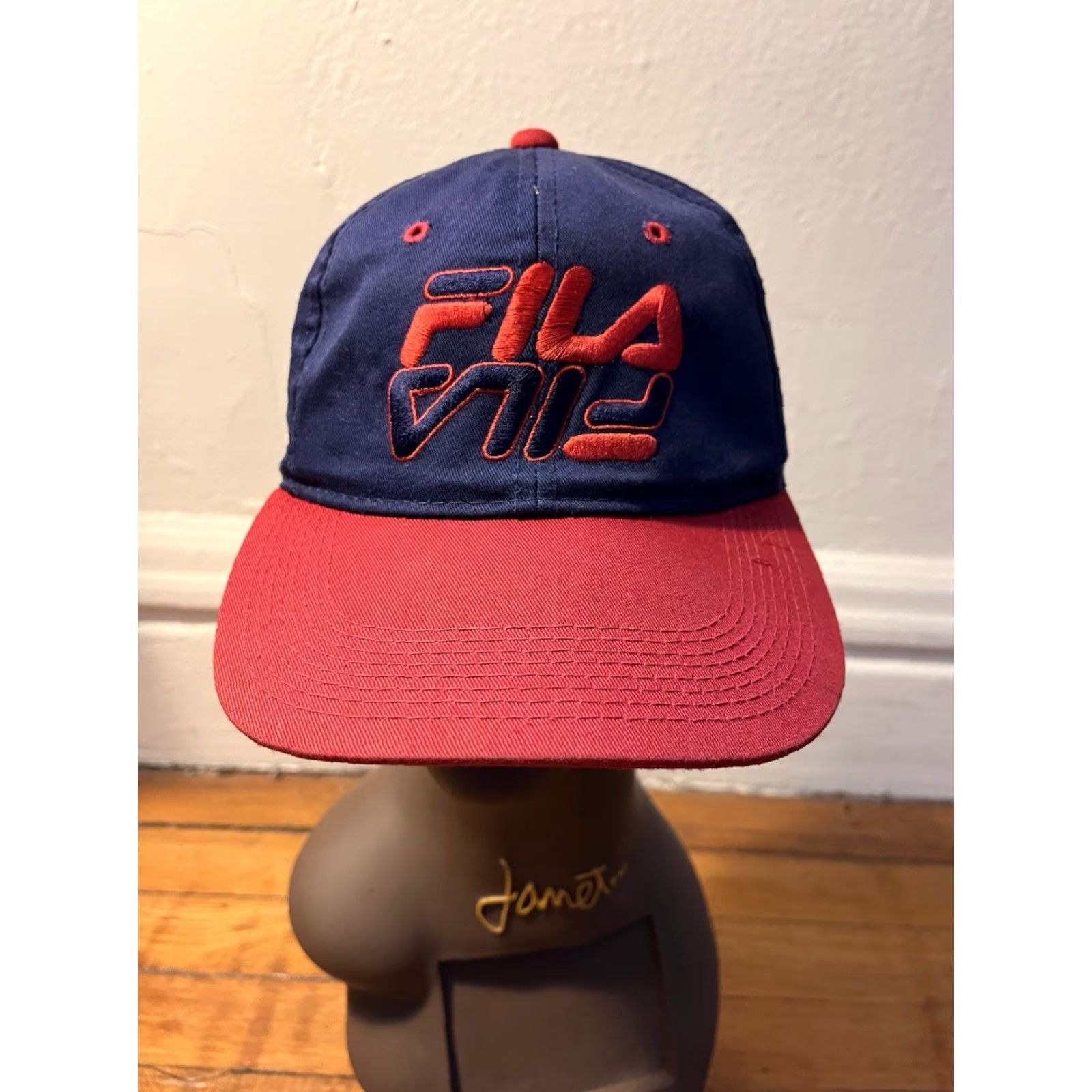 Fila VINTAGE FILA Snapback Hat Cap Blue 90s Mens One Size Adjustable Twill Spell Out Size ONE SIZE - 2 Thumbnail