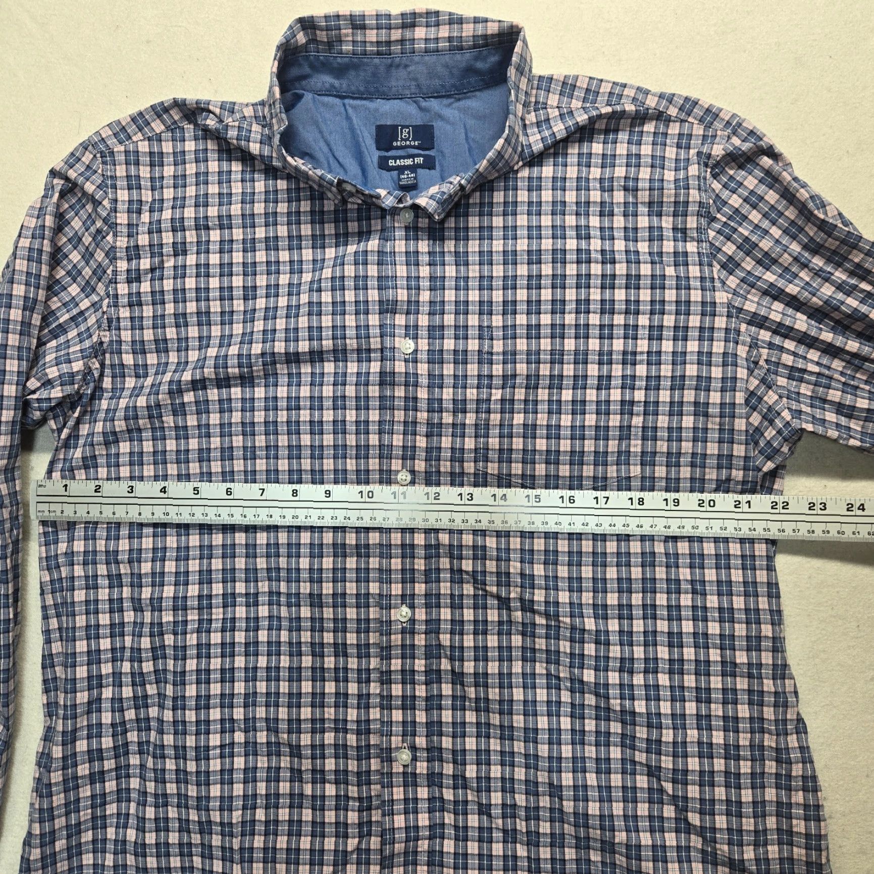 George VINTAGE not applicable; brand/point: George Shirt Adult Men XL Blue Button-Up Check Pattern Size US XL / EU 56 / 4 - 4 Thumbnail