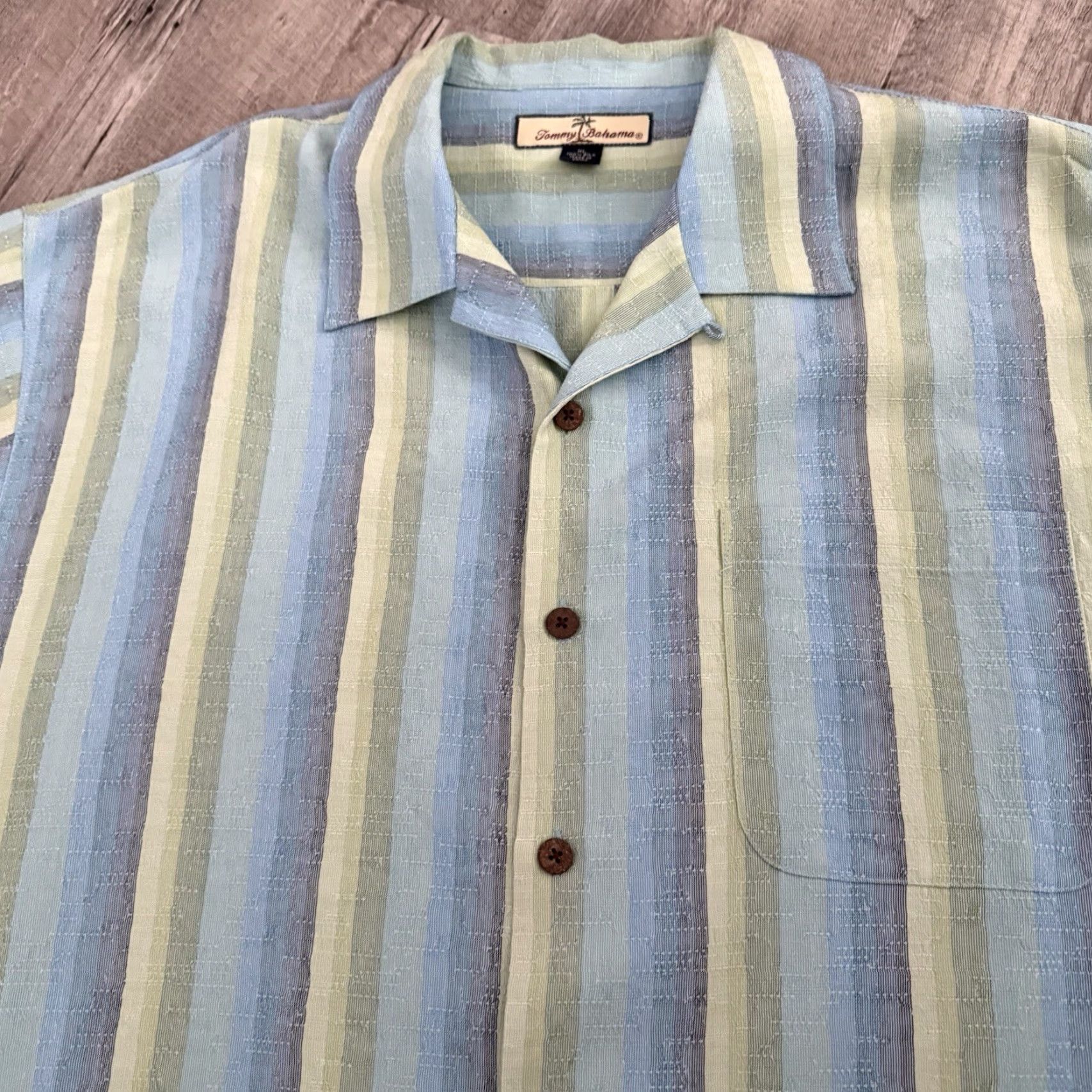 Tommy Bahama Tommy Bahama Shirt Mens XL Aqua Blue Green Striped 100% Silk Button-Up Short Sleeve Casual Hawaiian Beach Vacation Mens Size US XL / EU 56 / 4 - 6 Thumbnail