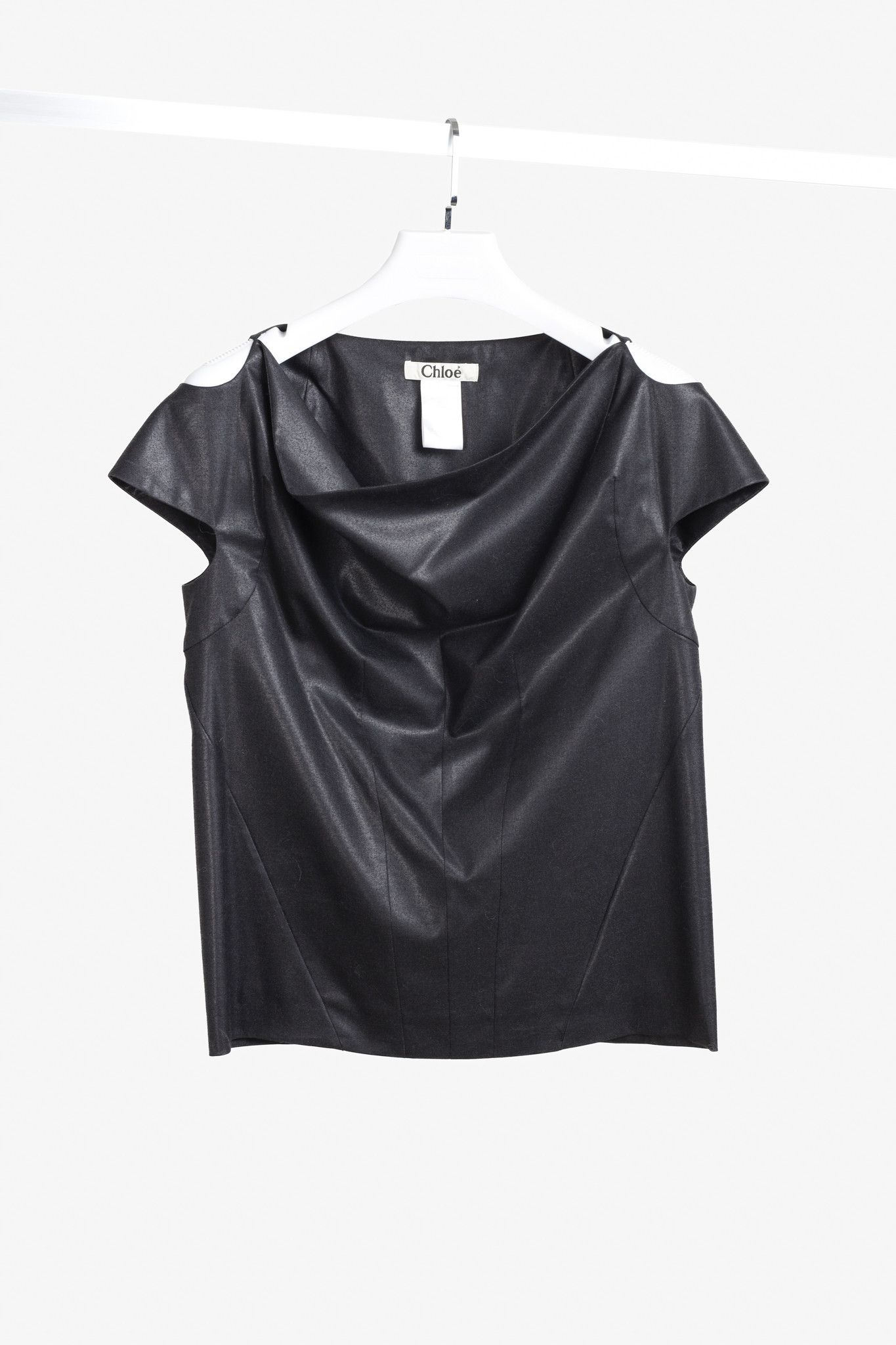Chloe Chloe Anthracite Black Wool Sculptural Cap Sleeve Blouse Size S / US 4 / IT 40 - 1 Thumbnail