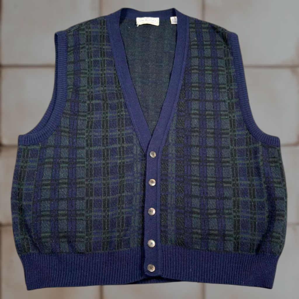 Murano VINTAGE Murano Sweater Vest Cardigan Adult L Blue Green Blackwatch Plaid 90s Murano Wool Crew Neck Vest Mens Size US L / EU 52-54 / 3 - 1 Thumbnail