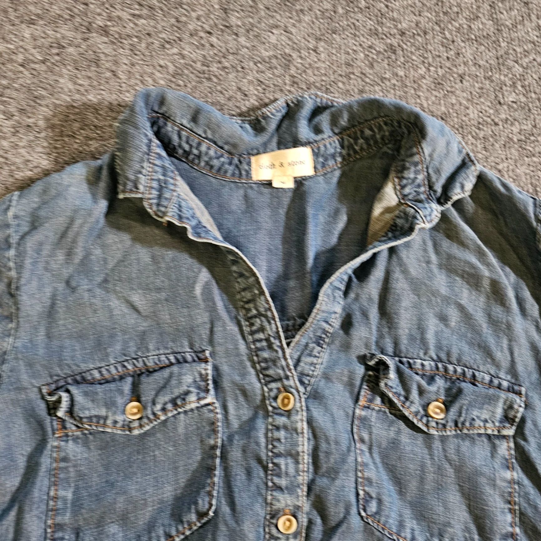 Denime Cloth & Stone Top Women Medium Blue Chambray Denim Button Long Sleeve Casual Size M / US 6-8 / IT 42-44 - 2 Thumbnail