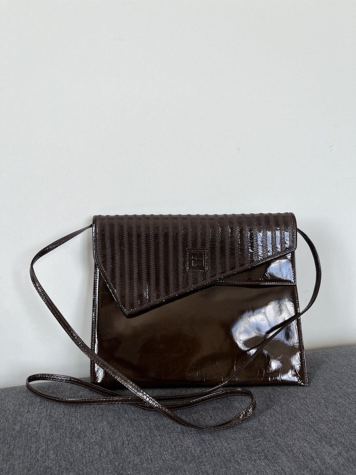 Fendi Vintage 80s Fendi Patent Leather Crossbody Bag Brown Flap Size ONE SIZE - 3 Thumbnail