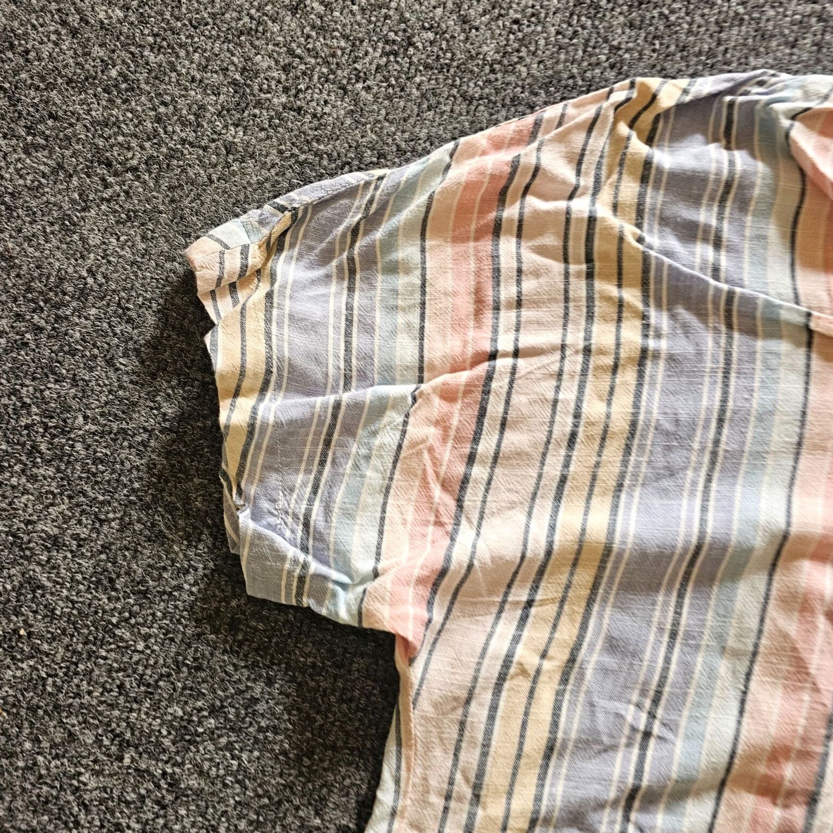 CLOT Cloth & Stone Top Shirt Womens Large Blue Striped Short Sleeve Button Up Casual Sleeve V-Neck Printed Pattern Size L / US 10 / IT 46 - 4 Thumbnail