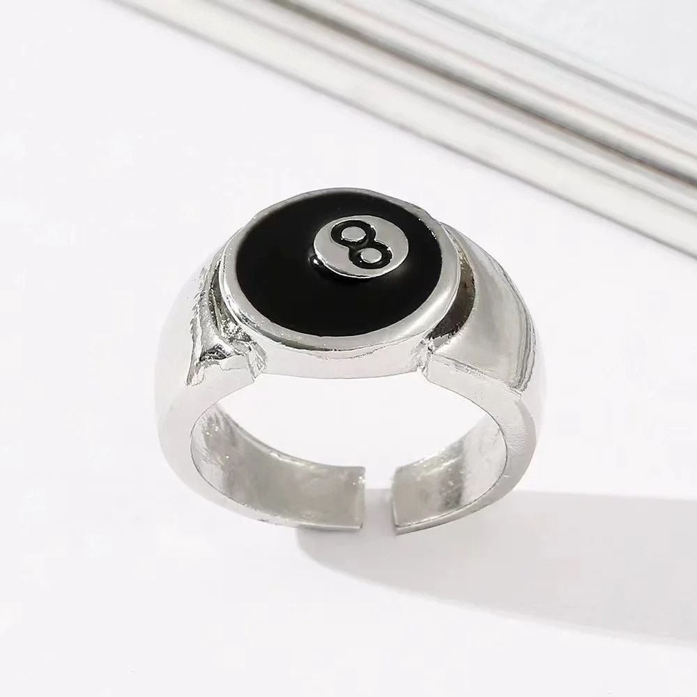 Jewelry × Vintage Billiard Number Black 8 Opening Adjustable Ring Size ONE SIZE - 2 Thumbnail