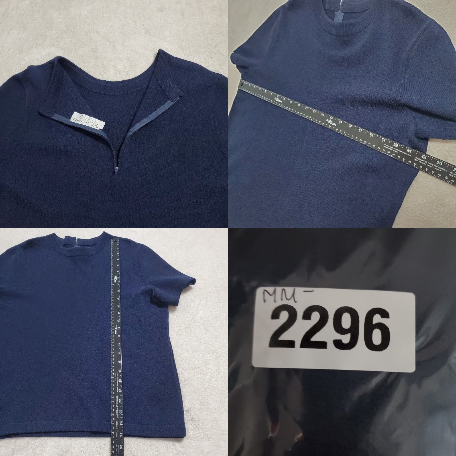 Vintage VINTAGE St John Collection Marie Gray Top Women L Navy Blue Santana Knit Back Zip Crew Neck Short Sleeve Size L / US 10 / IT 46 - 8 Thumbnail