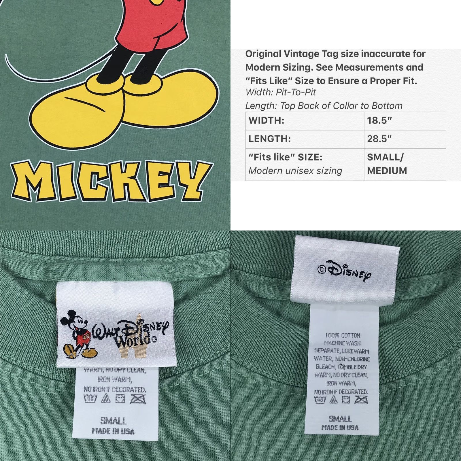 Disney NOS vintage 90s MICKEY MOUSE Walt Disney World T-Shirt SMALL/MEDIUM Cartoon Green Mens Short Sleeve Cotton Disney 80s 90s Vintage Mickey Mouse T-Shirt Size US S / EU 44-46 / 1 - 8 Thumbnail