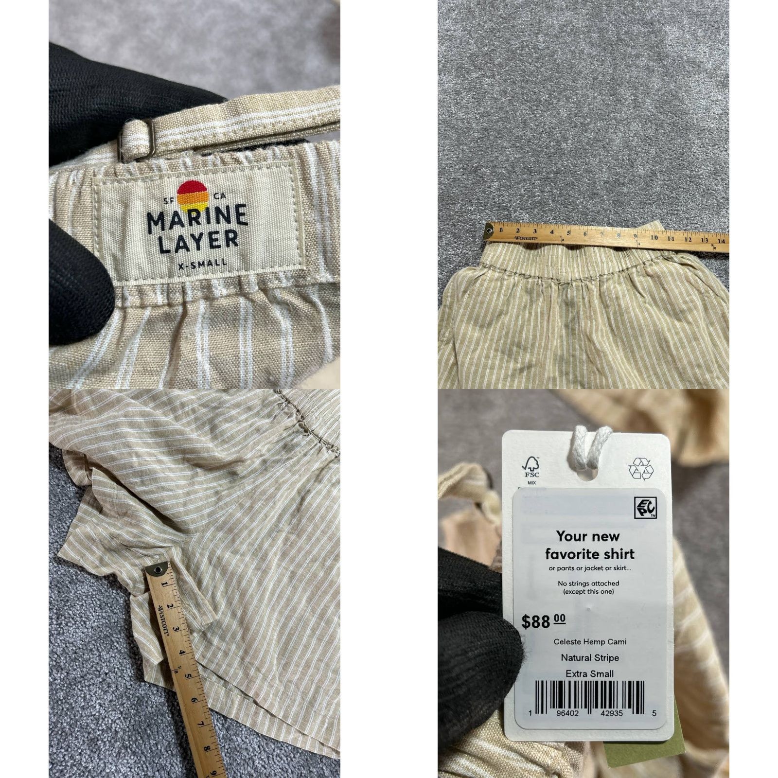 Marine Layer Celeste Hemp 2 Piece Set Swimwear Women XS Beige Natural Stripe New