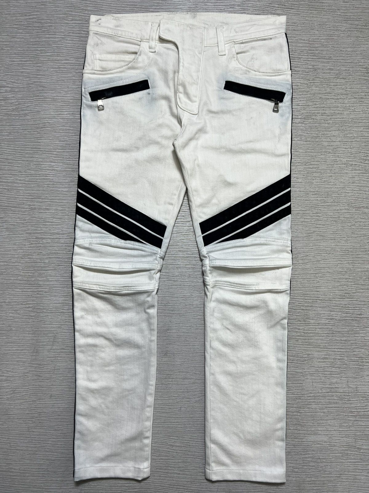Balmain Balmain - S/S 15’ - White/Black Biker Jeans Size US 29 - 1 Thumbnail