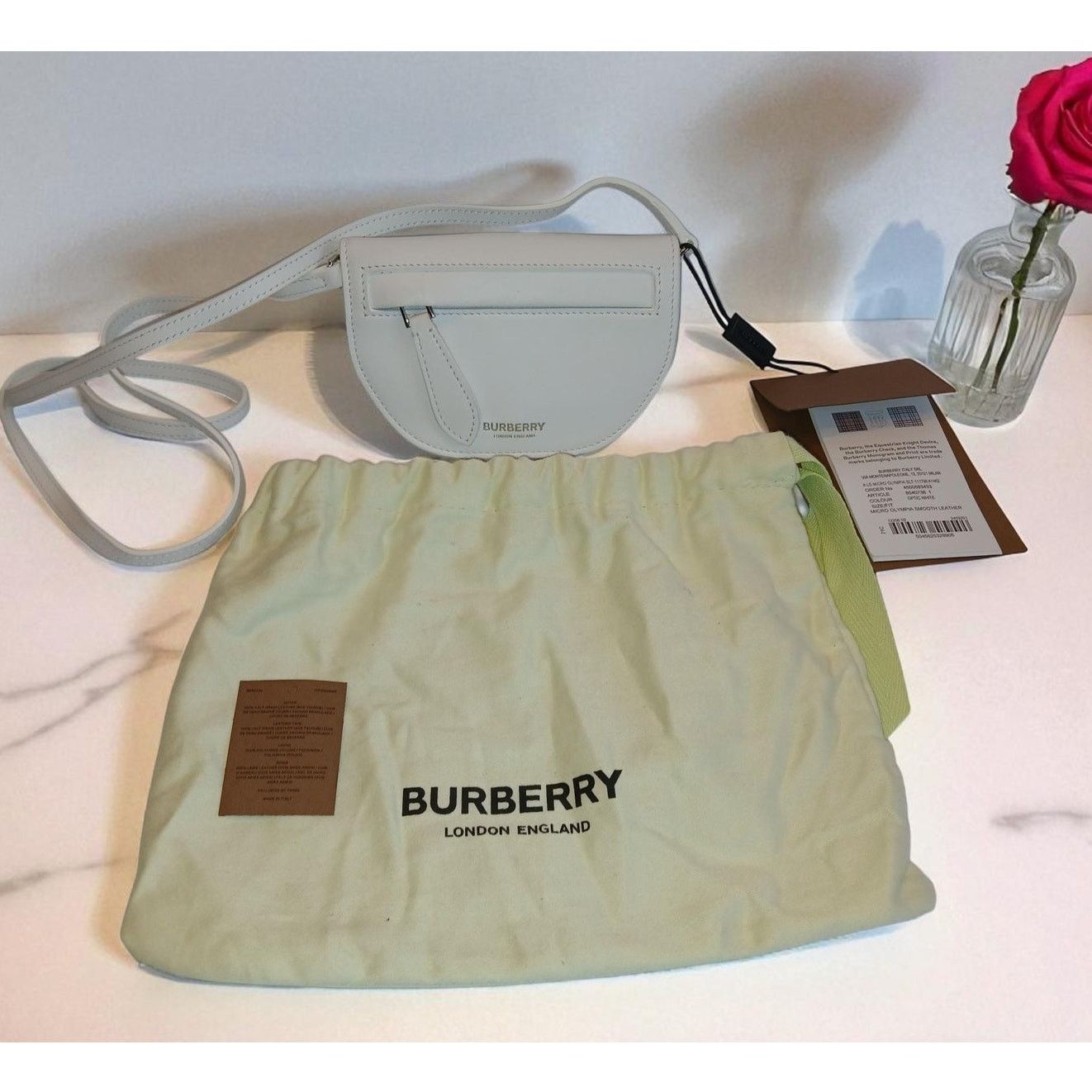 Burberry New - Burberry Olympia Micro Mini Leather Shoulder Bag White Size ONE SIZE - 16 Thumbnail