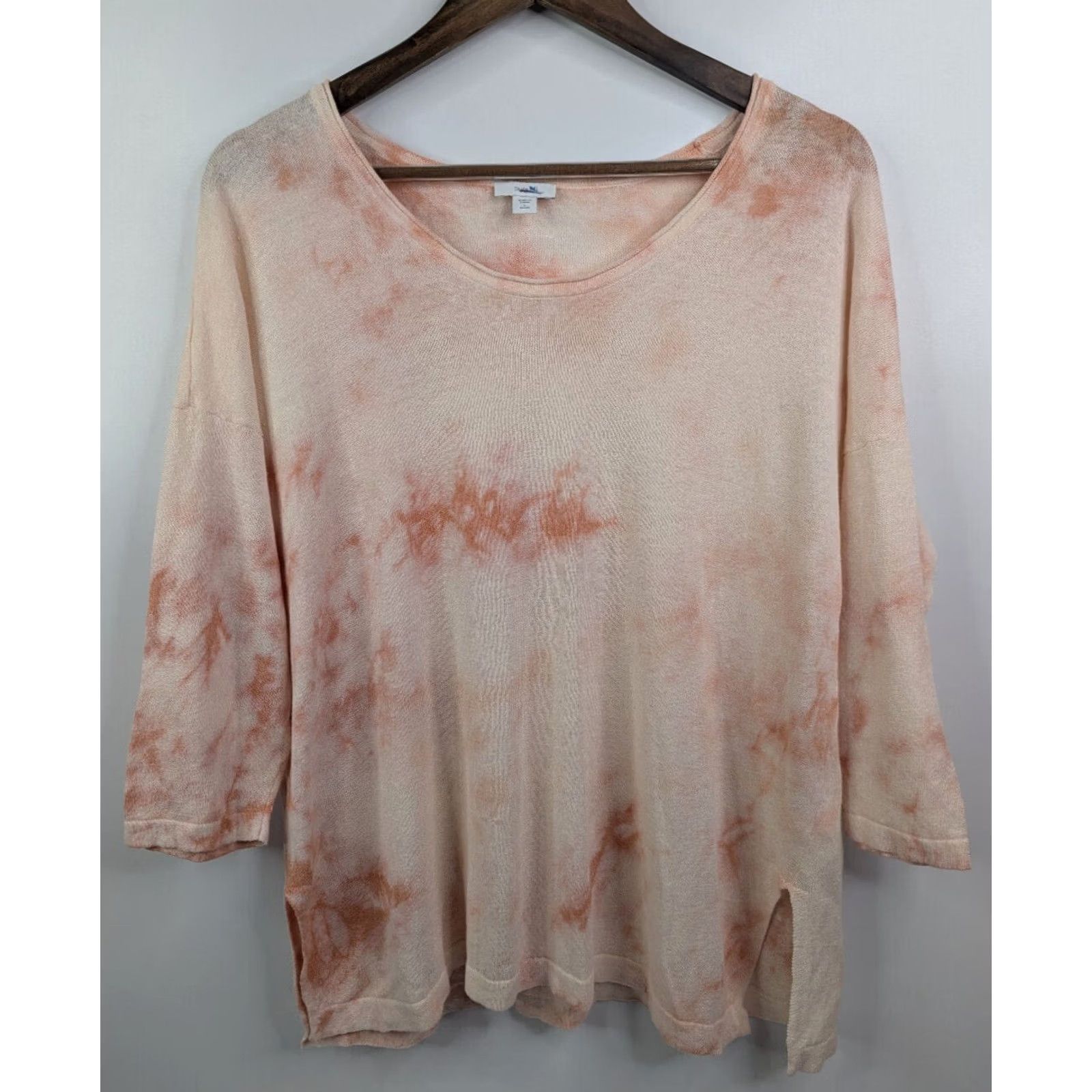 J. Jill J. Jill Tunic Shirt Linen Blend Tie Dye 3/4 Sleeve V-Neck Pullover L Beige Pink Orange Womens Lagenlook Beach Bohemian Colorful Size L / US 10 / IT 46 - 2 Thumbnail