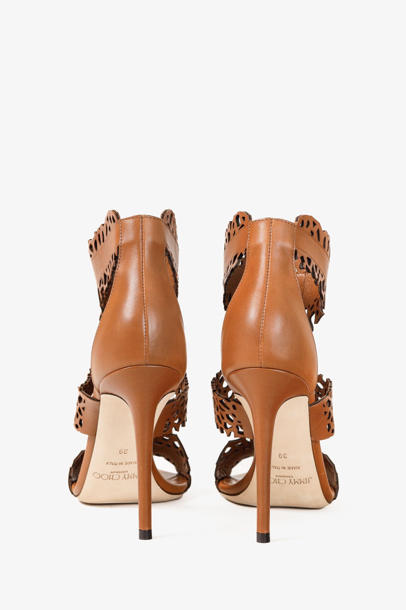 Jimmy Choo Jimmy Choo Megan 100 Laser-Cut Heels in Canyon Brown Leather Size US 8.5 / IT 38.5 - 3 Thumbnail