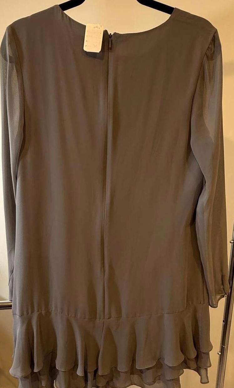 Designer Ava & Aiden Women's Gray Ruffle Dress - Size 12 Size XL / US 12-14 / IT 48-50 - 2 Thumbnail