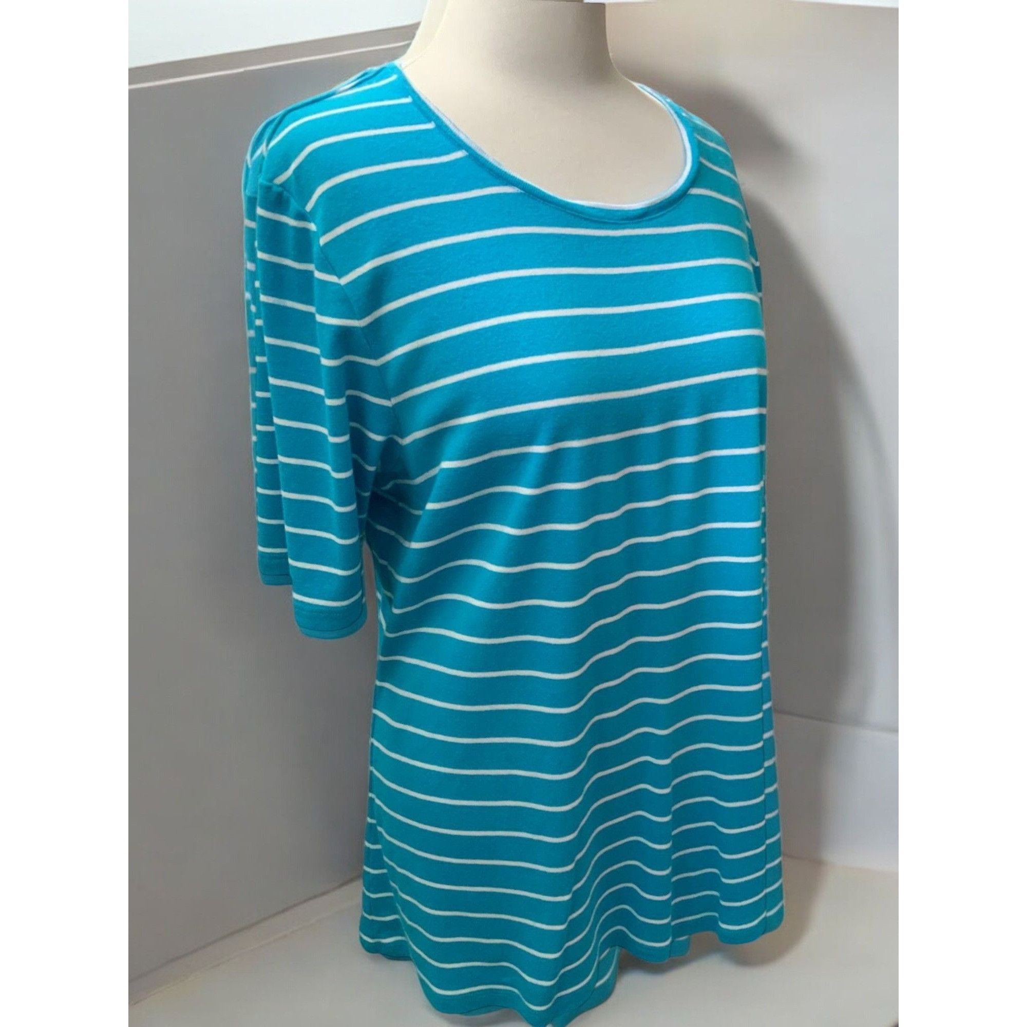 Chicos Chicos Relaxed Scoop Neck XL Short Elbow Sleeve Striped Tee Size XL / US 12-14 / IT 48-50 - 7 Thumbnail