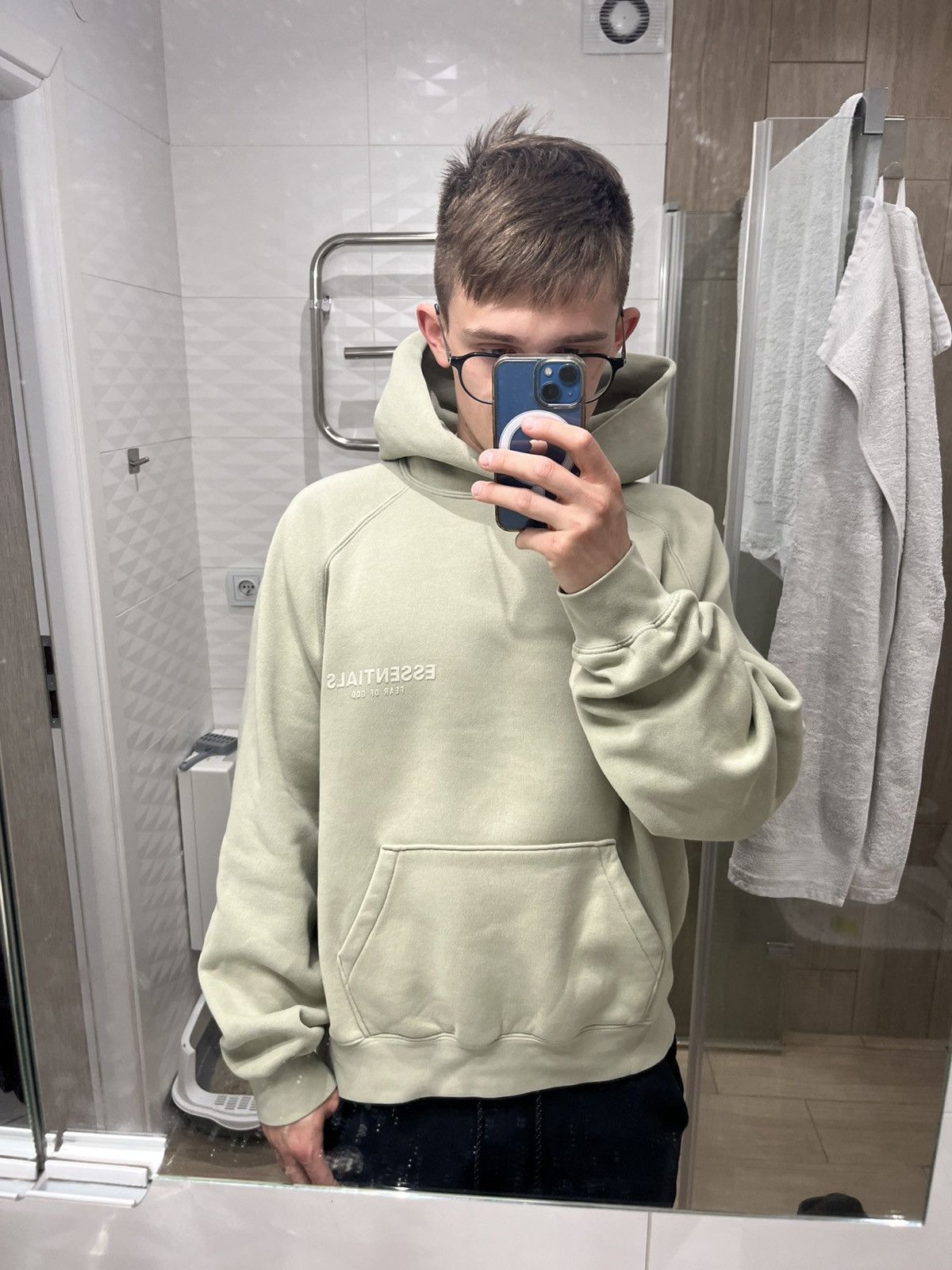 Essentials × Fear of God FOG Fear of God essentials suede chest logo boxy y2k hoodie Size US L / EU 52-54 / 3 - 20 Thumbnail
