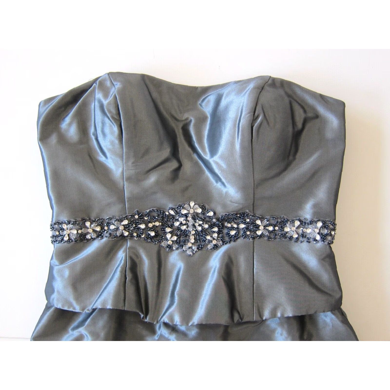 Vintage Rina Di Montello Blue Grey Satin Jewel Diamond Strapless Formal Party Dress 8 Size XS / US 0-2 / IT 36-38 - 3 Thumbnail