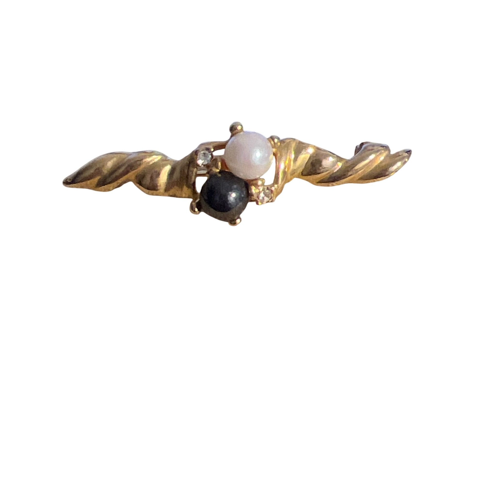 Other Vintage Gold Tone Brooch Pin Faux Pearl Black Rhinestones Tw Size ONE SIZE - 1 Thumbnail