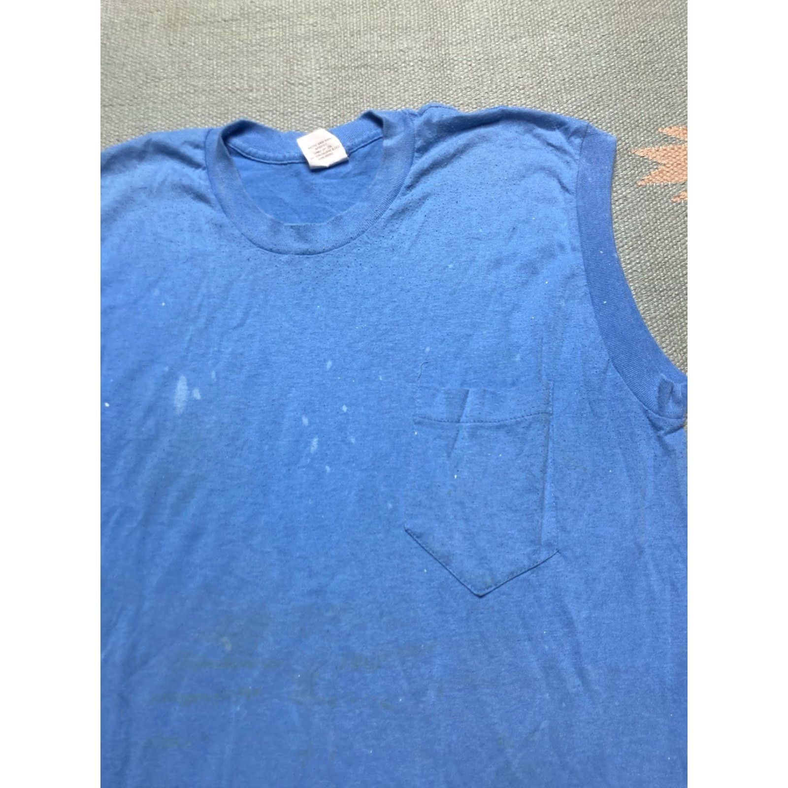 Vintage VINTAGE 80s Sleeveless Pocket T Shirt Blue Large Men Size US L / EU 52-54 / 3 - 5 Thumbnail